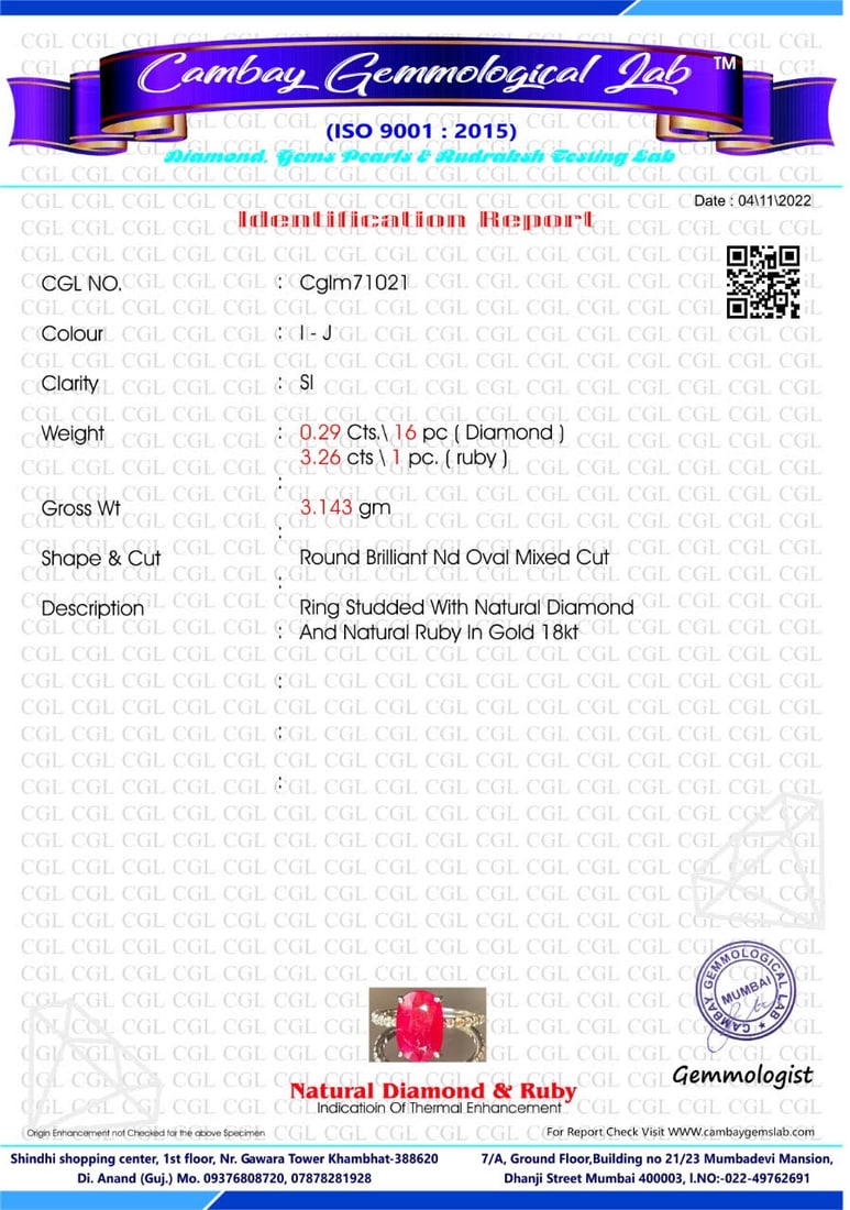 Natural Burma Ruby 3.26 CT With Natural Diamonds & 18k Gold - 6
