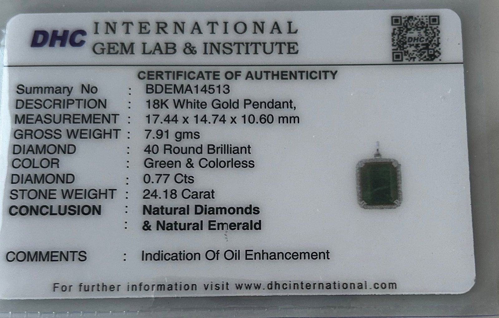 Beautiful 24.18 ct Natural Emerald With Natural Diamonds & 18k Gold - 9