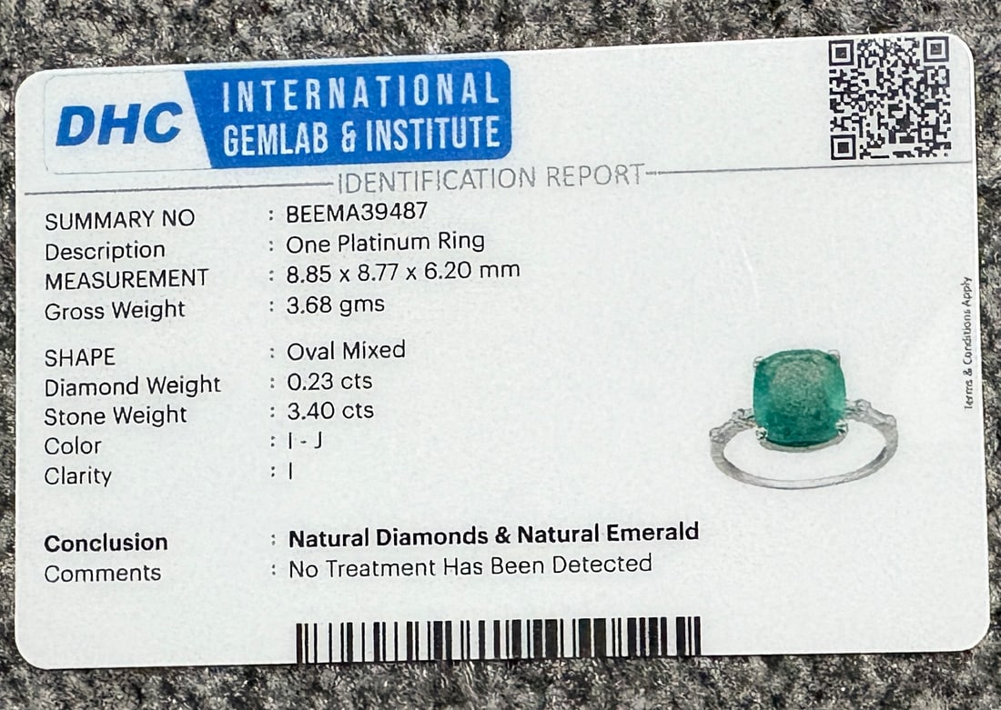 Beautiful 3.40 CT Natural Emerald Ring With Natural Diamonds & Platinum 950 - 11