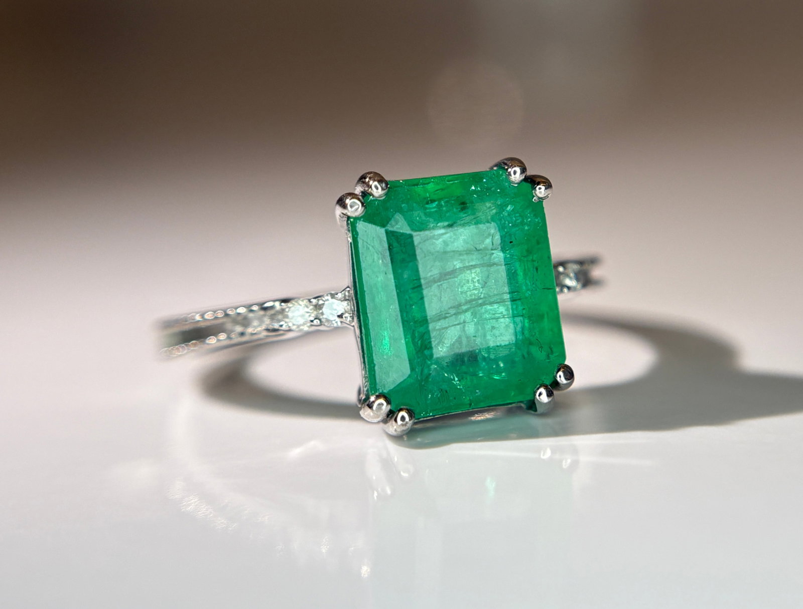 Beautiful 3.20 CT Natural Emerald Ring With Natural Diamonds & Platinum 950 - 11