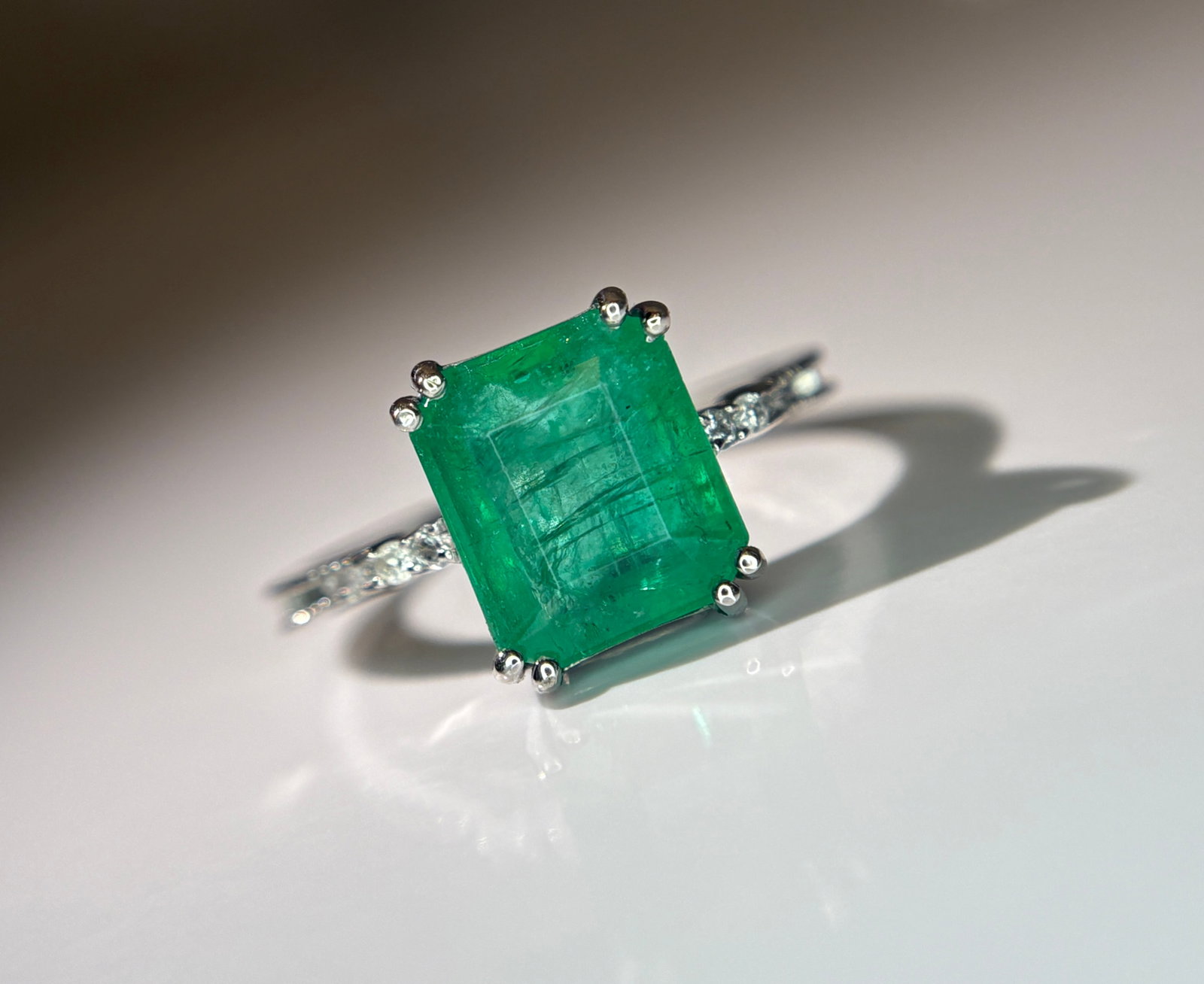 Beautiful 3.20 CT Natural Emerald Ring With Natural Diamonds & Platinum 950 - 13