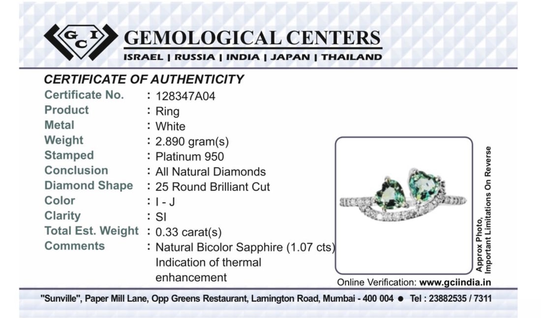 Beautiful 1.07 CT Bi-Colour Unheated Ceylon Sapphire Diamonds & 950 Platinum - 8