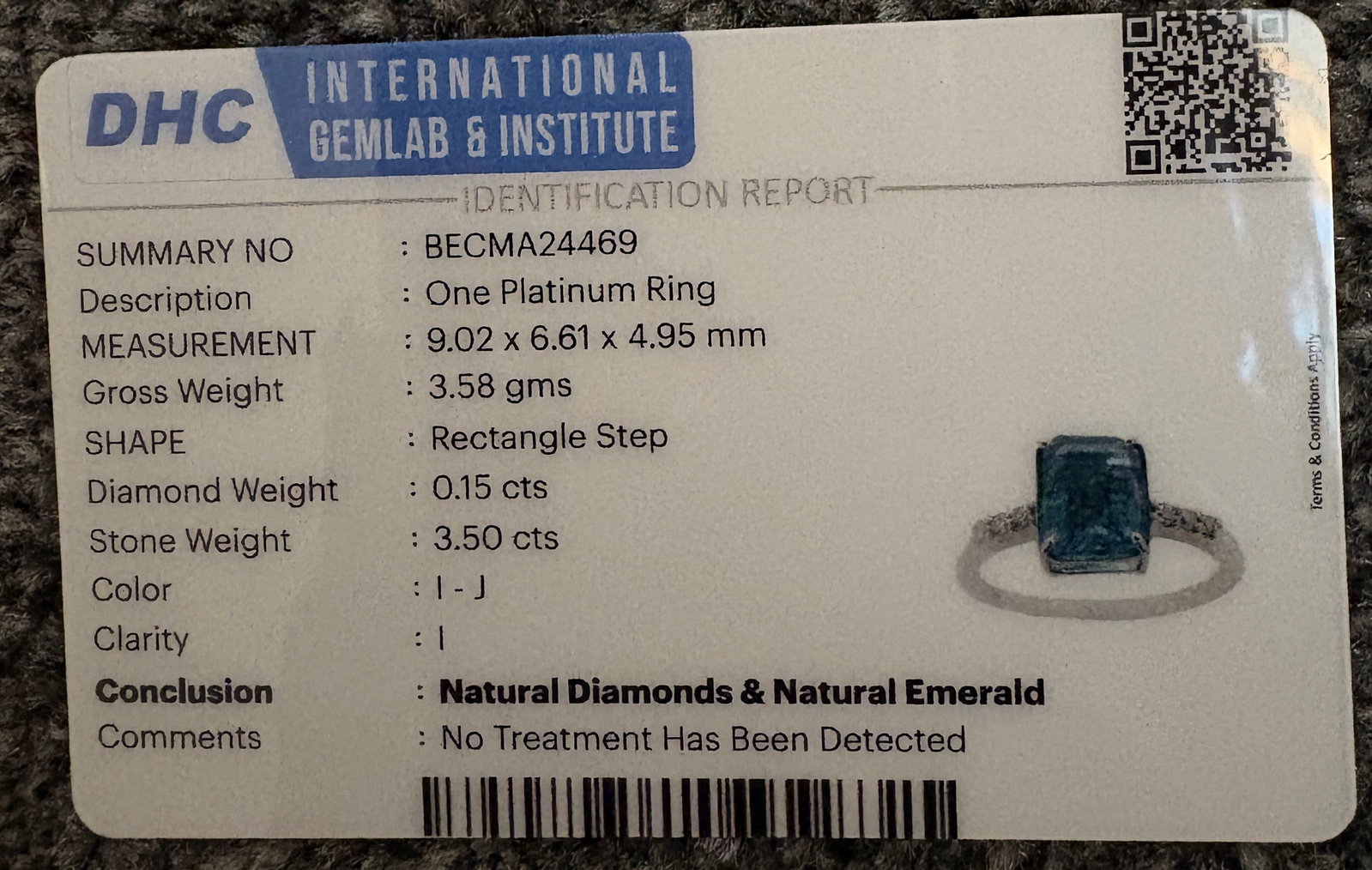 Beautiful 3.50 CT Natural Emerald Ring With Natural Diamonds & Platinum 950 - 10