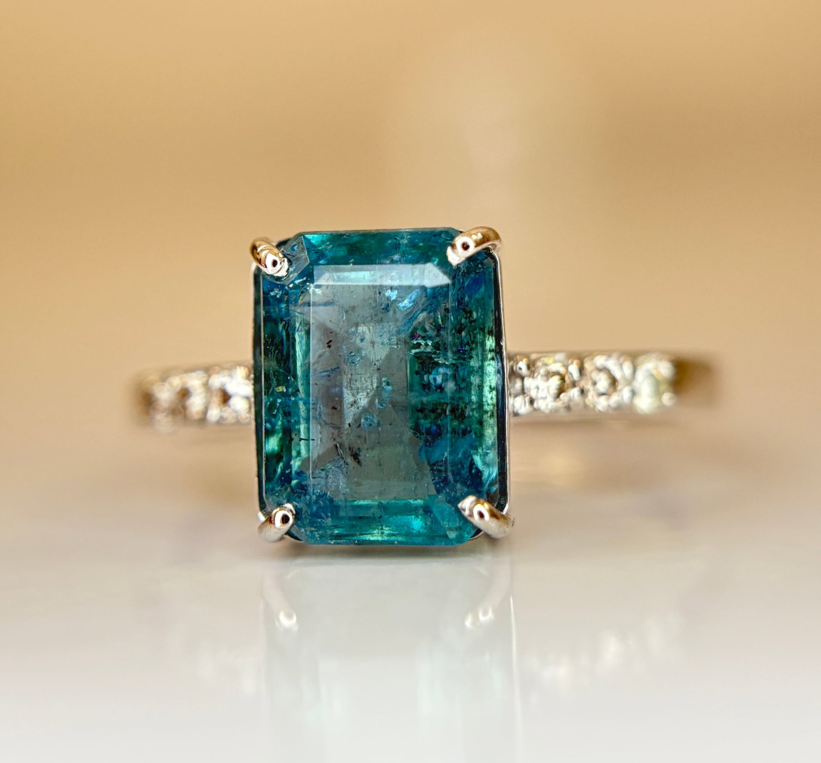 Beautiful 3.50 CT Natural Emerald Ring With Natural Diamonds & Platinum 950 - 2