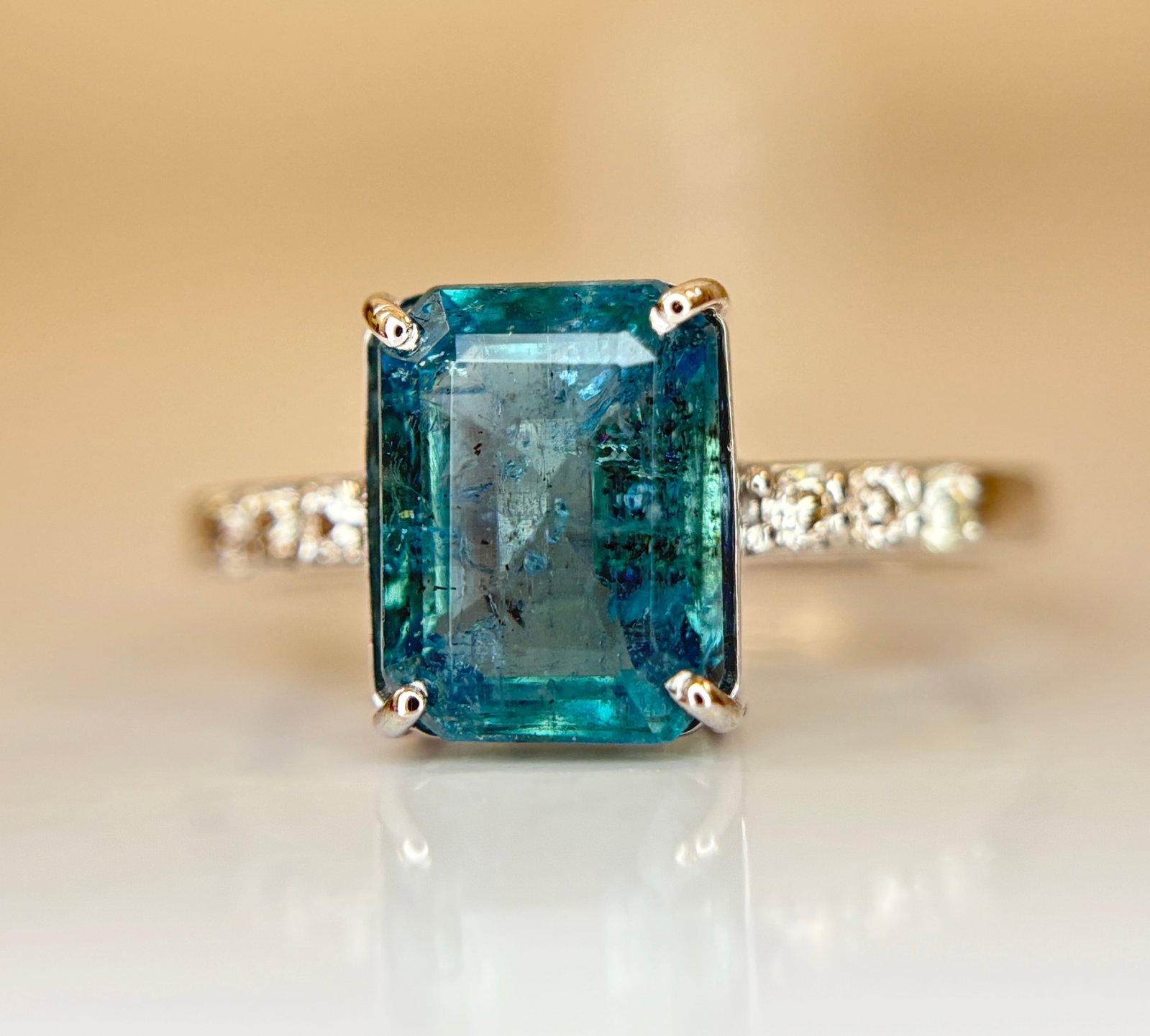 Beautiful 3.50 CT Natural Emerald Ring With Natural Diamonds & Platinum 950 - 3