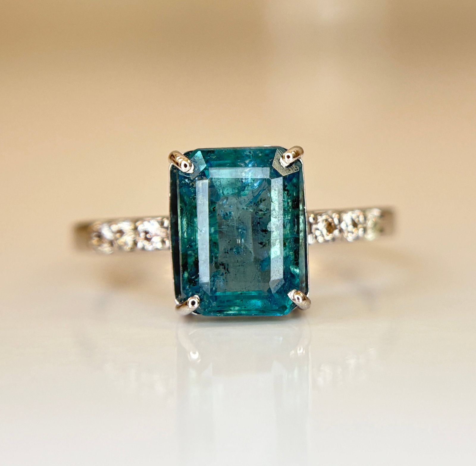 Beautiful 3.50 CT Natural Emerald Ring With Natural Diamonds & Platinum 950 - 7