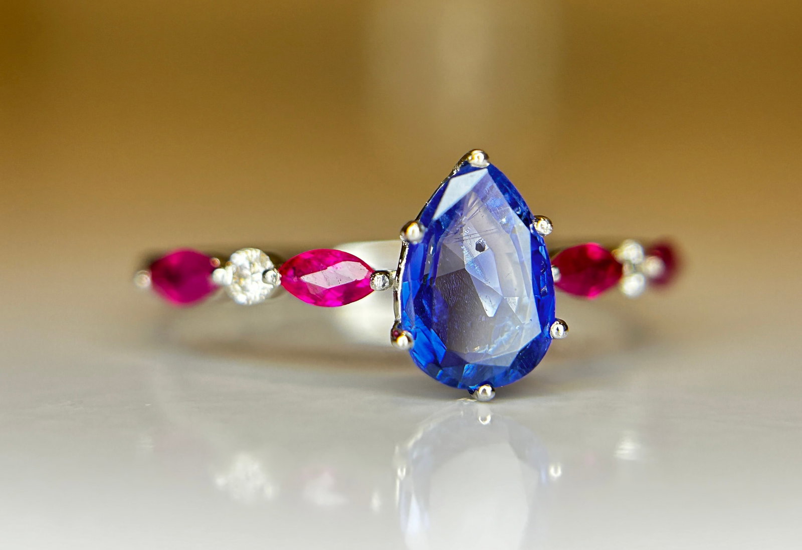 Beautiful 1.06 CT Unheated Burma Blue Sapphire With Burma Ruby, Natural Diamonds & 950 Platinum - 10