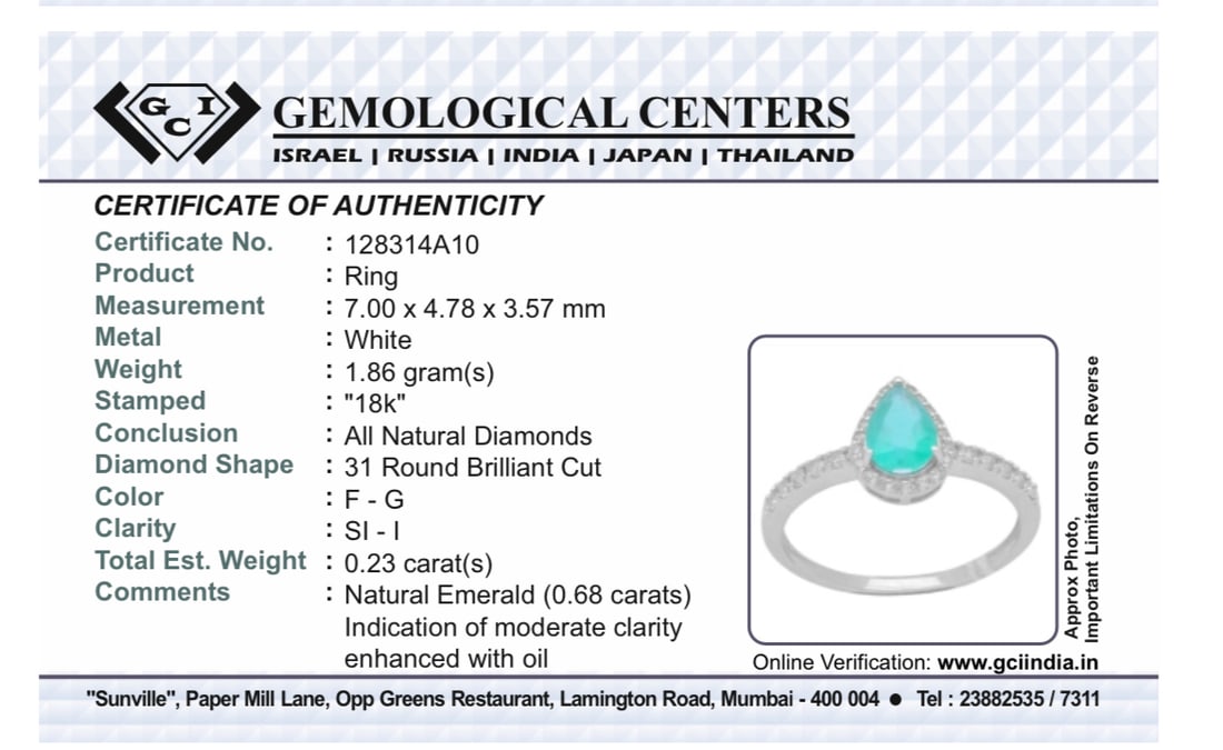 Beautiful Natural Emerald 0.68 CT With Natural Diamonds & 18k Gold - 9