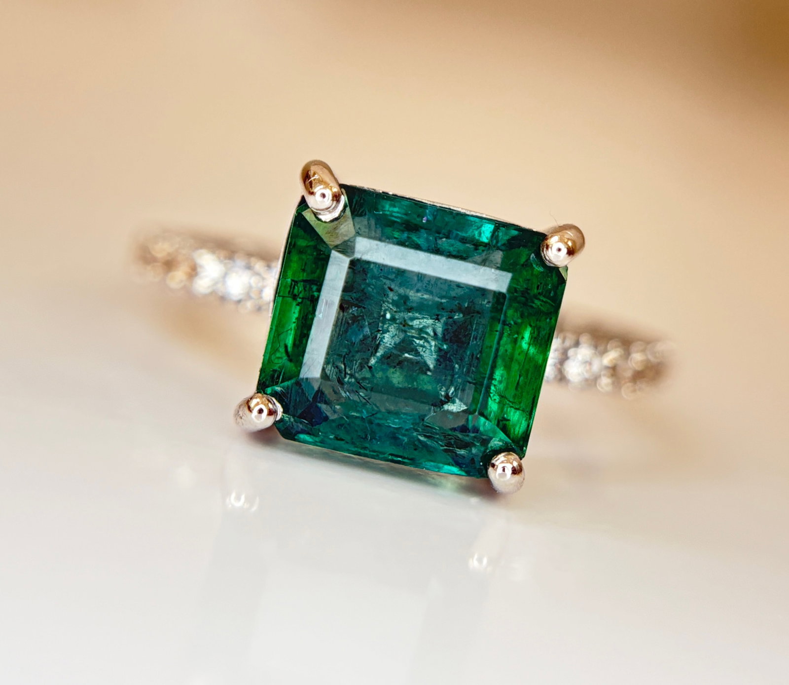 Beautiful 3.42 CT Natural Emerald Ring With Natural Diamonds & Platinum 950 - 8