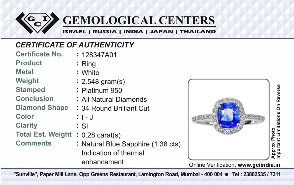 Beautiful 1.38 CT Natural Ceylon Blue Sapphire Diamonds & 950 Platinum - 10