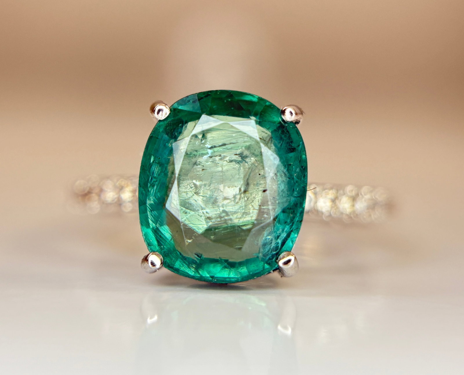 Beautiful 3.10 CT Natural Emerald Ring With Natural Diamonds & Platinum 950 - 2