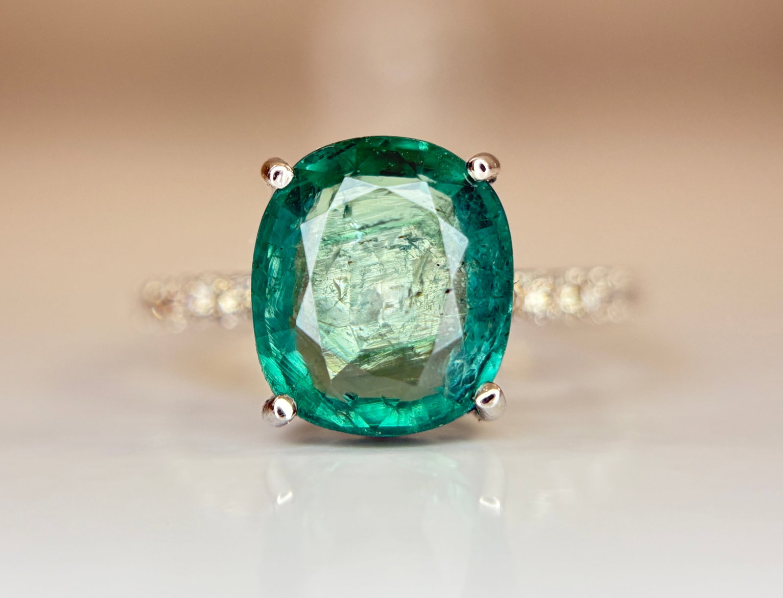 Beautiful 3.10 CT Natural Emerald Ring With Natural Diamonds & Platinum 950 - 5
