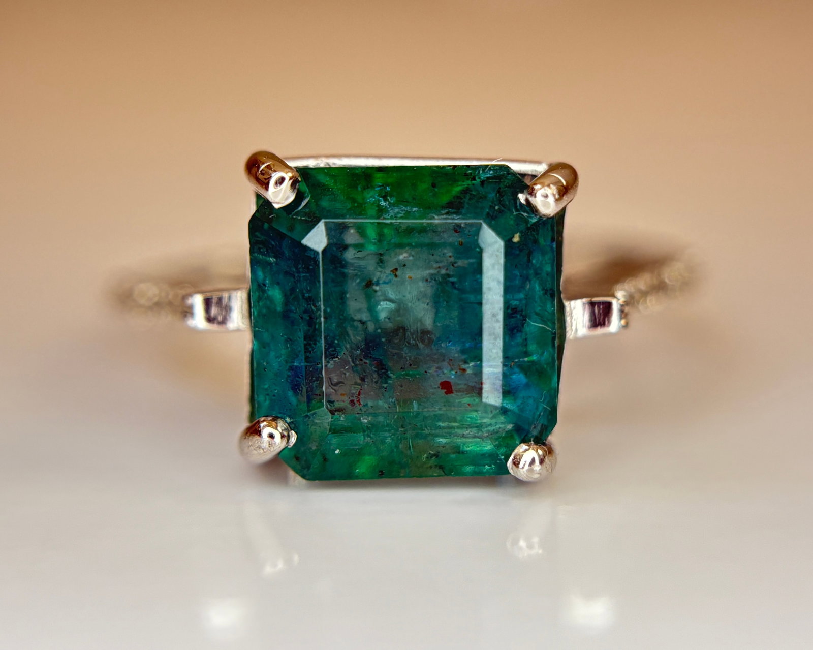 Beautiful 3.92 CT Natural Emerald Ring With Natural Diamonds & Platinum 950 - 4