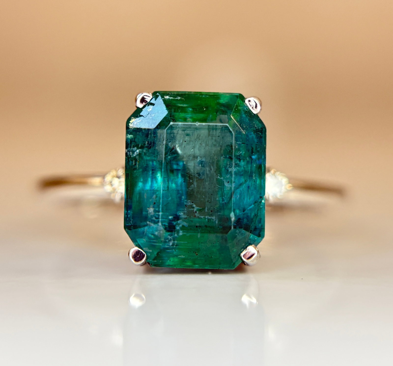 Beautiful 3.01 CT Natural Emerald Ring With Natural Diamonds & Platinum 950 - 10
