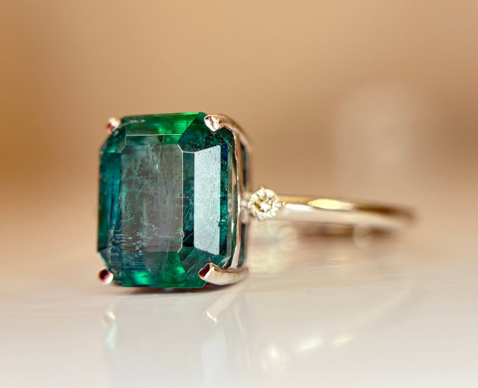 Beautiful 3.01 CT Natural Emerald Ring With Natural Diamonds & Platinum 950 - 8