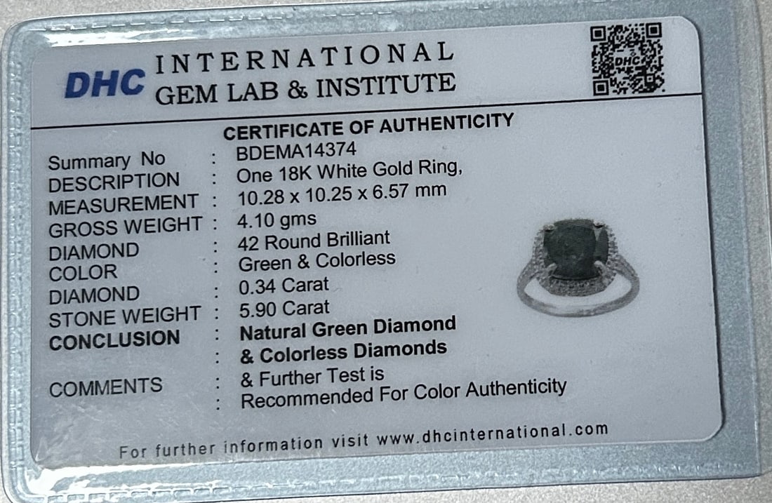 Beautiful 6.24ct Natural Solitaire Green Diamond & 18k Gold - 10