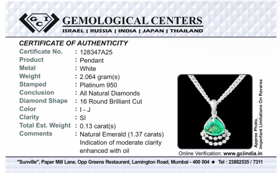 Beautiful 1.37ct Natural Emerald Pendant With Diamonds & 950 Platinum - 11