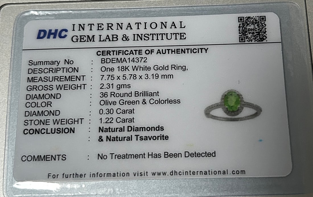Beautiful 1.22 CT Natural Tsavorite Garnet With Natural Diamonds & 18k Gold - 9