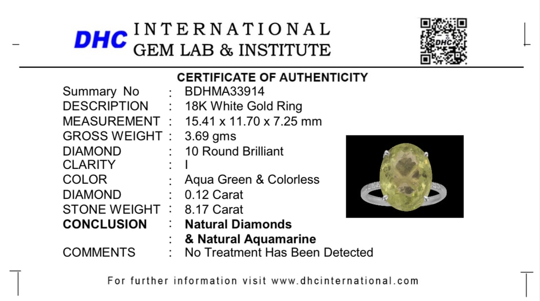 Beautiful 8.17 CT Natural Aquamarine Ring With Natural Diamonds & 18k White Gold - 10