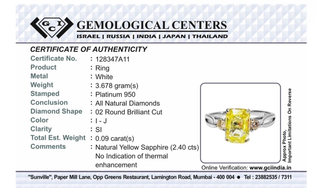 Beautiful 2.40ct Unheated Untreated Natural Ceylon Yellow Sapphire Diamonds & 950 Platinum - 10