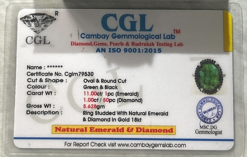 Beautiful Natural Emerald 11ct With Natural Black Diamonds & 18k Gold - 10