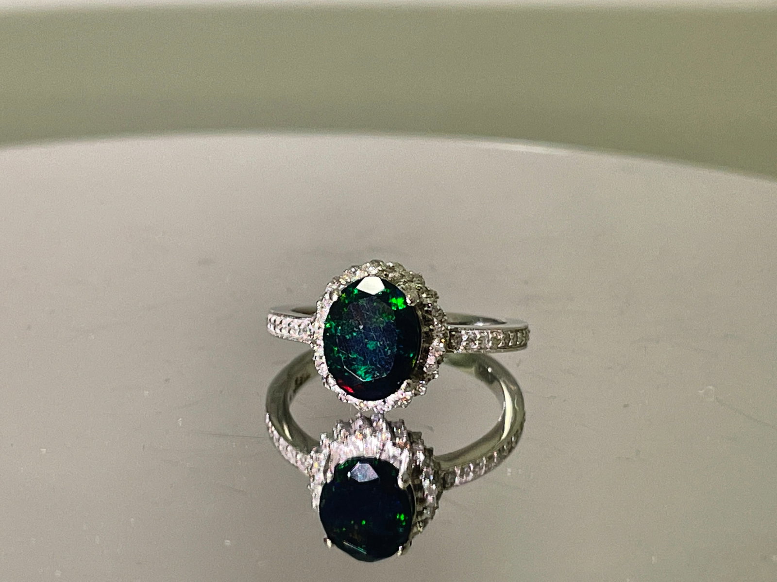 Beautiful Natural Black Opal Ring With Natural Diamond & 18k Gold - 4