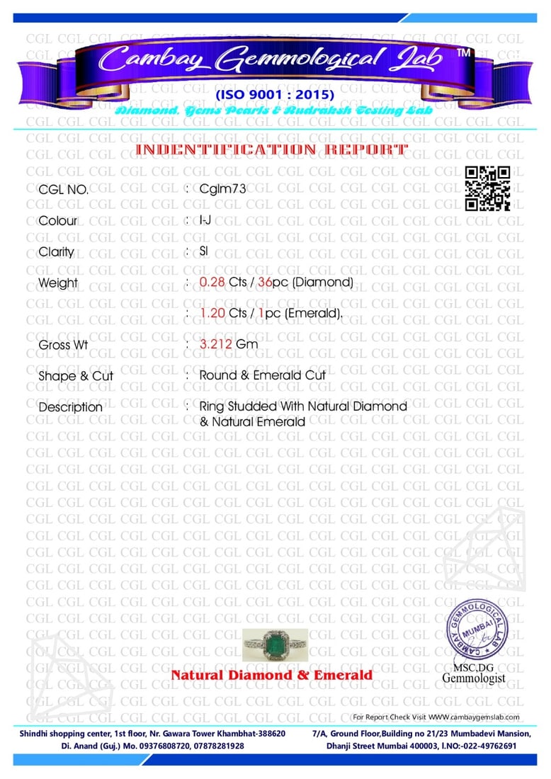 Beautiful Natural Emerald With Natural Diamonds & 18k Gold - 6