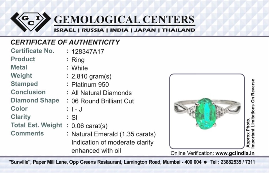 Beautiful Natural 1.35ct Emerald Ring With Natural Diamonds & Platinum 950 - 8