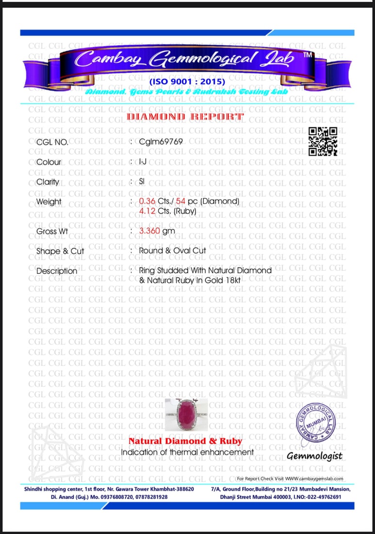 Natural Burma Ruby 4.12 Ct With Natural Diamonds & 18k Gold - 6