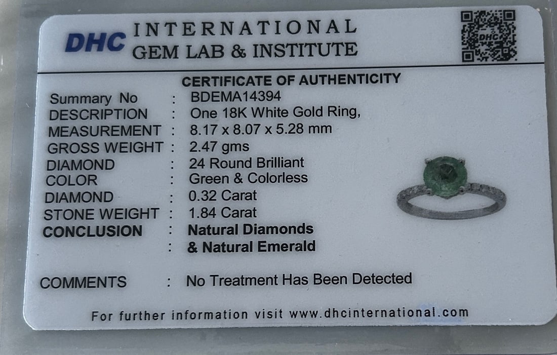 Beautiful 1.84 ct Natural Emerald With Natural Diamonds & 18k Gold - 9