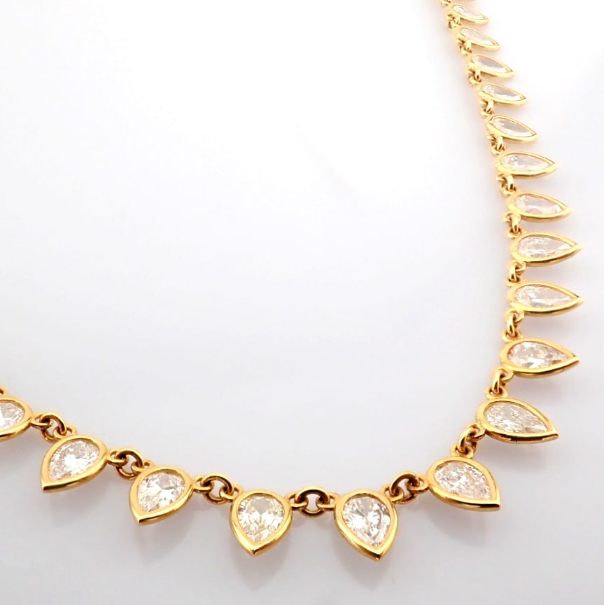 Pear Cut Lab-Grown Diamond Necklace - 7.01 Total Carat (MDI Certified): Title: Pear Cut Lab-Grown Diamond Necklace - 7.01 Total Carat (MDI Certified) Description: -------------------------------------------------- METALS AND WEIGHTS : -14K Yellow Gold 6.51 gr