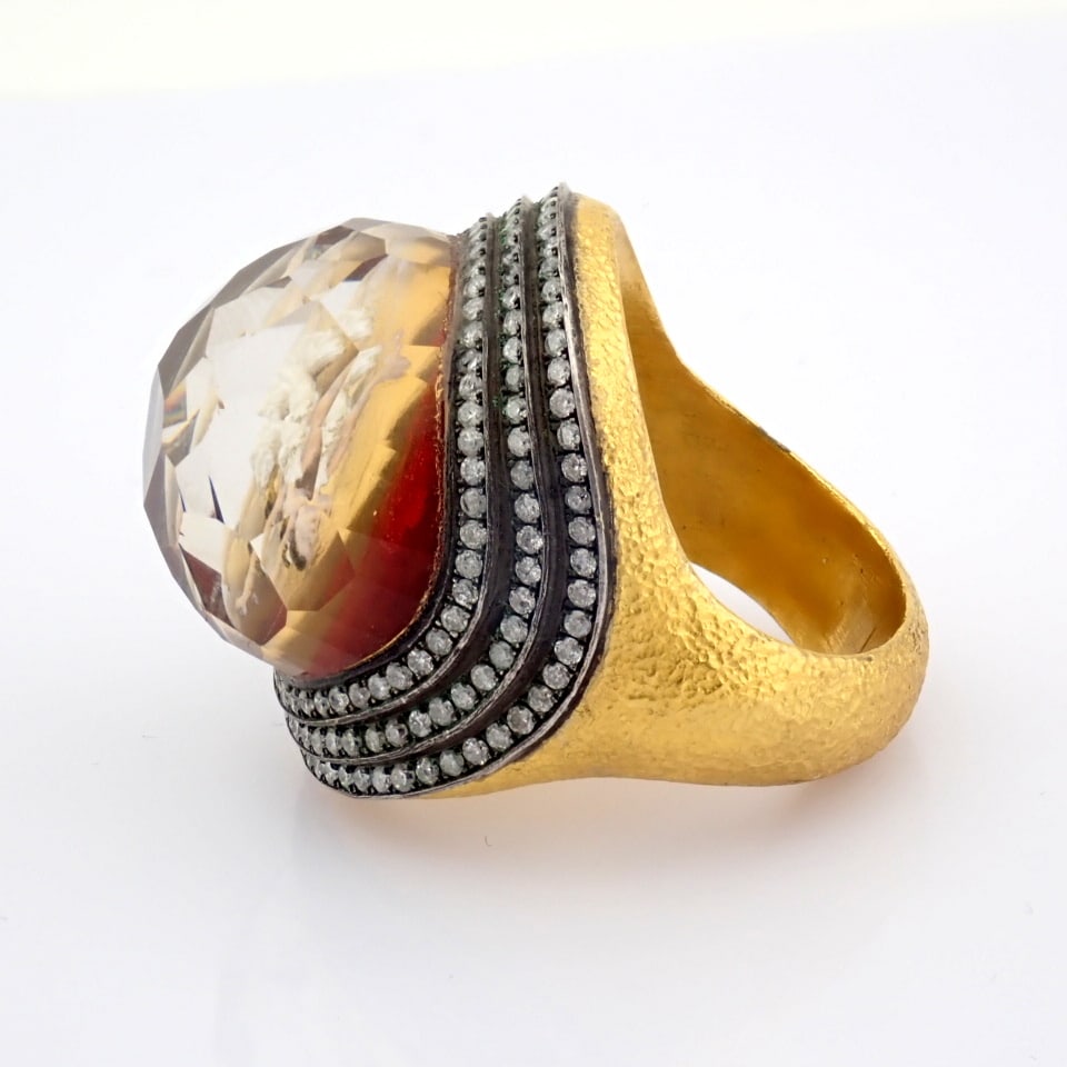 Natural Diamond 24K Yellow Gold Ring - 12