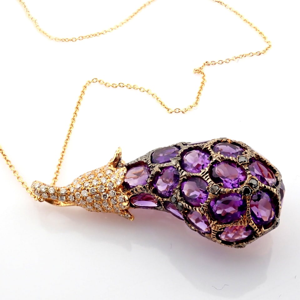 Natural Diamond 18K Rose/Pink Gold Necklace: Title: Natural Diamond 18K Rose/Pink Gold Necklace Description: An exquisite aubergine necklace detailed with amethyst and brilliant diamonds --------------------------------------------------
