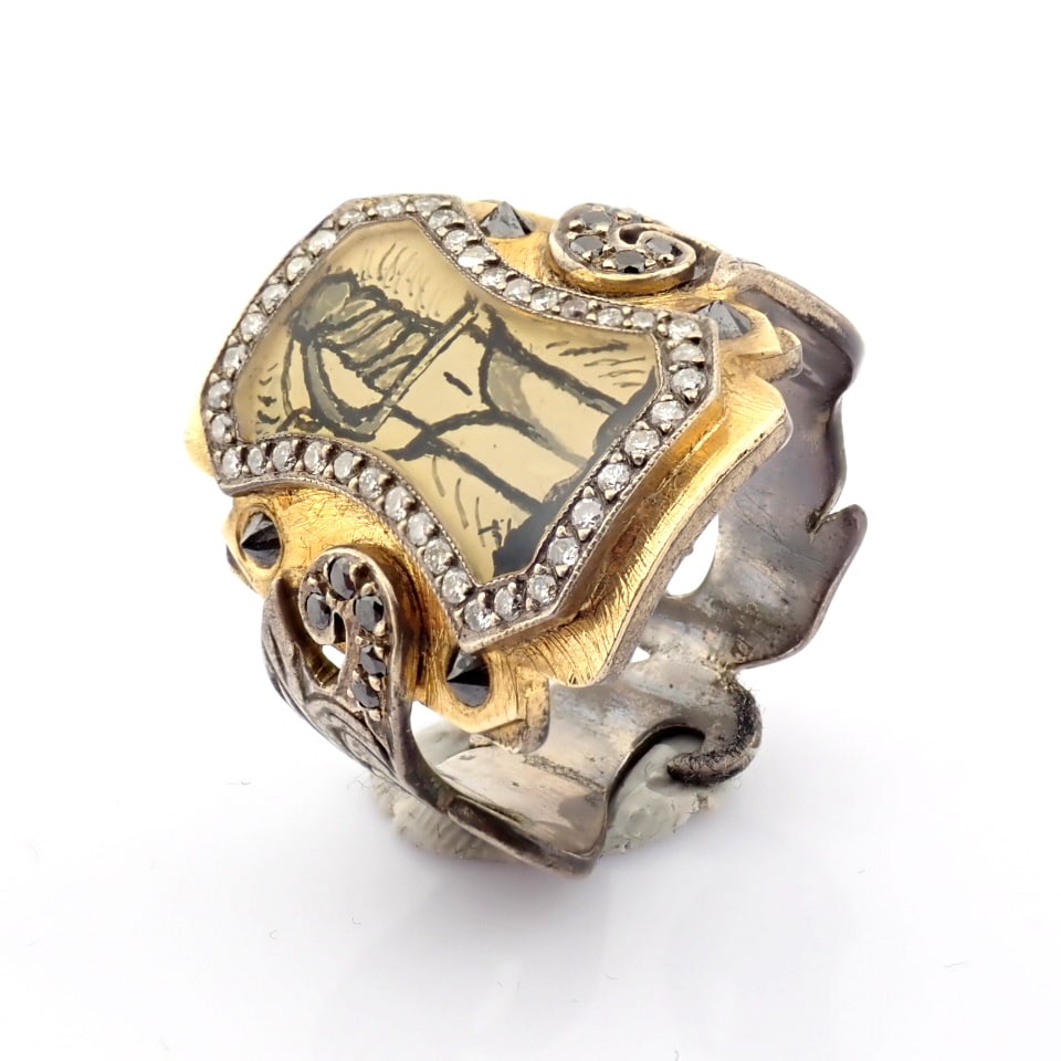 Natural Diamond 24K Yellow Gold Ring - 10