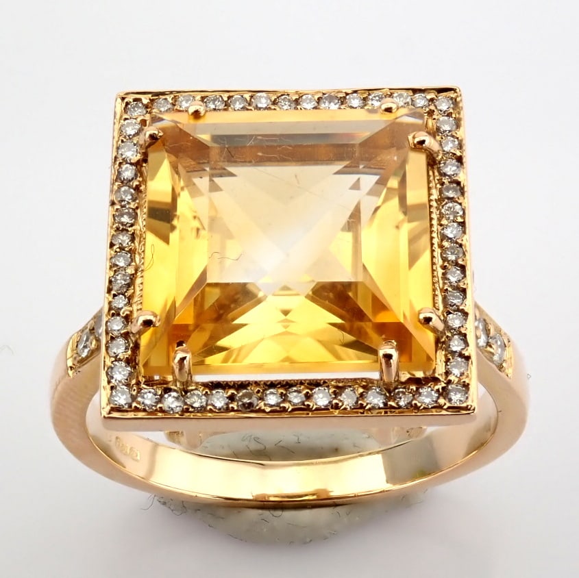 Natural Diamond 18K Rose/Pink Gold Ring: Title: Natural Diamond 18K Rose/Pink Gold Ring Description: 18K Rose gold ring , detailed with 5.20ct Citrine and brilliant diamonds -------------------------------------------------- &#