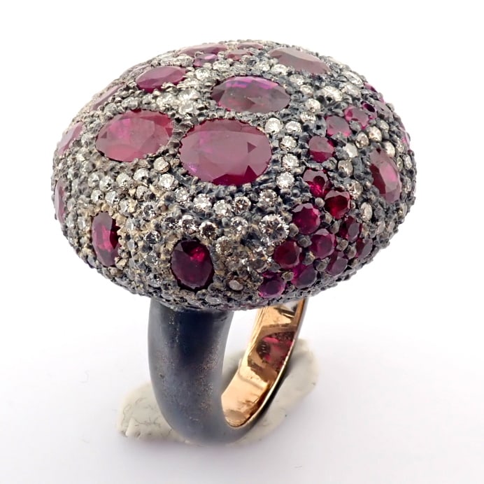 Natural Diamond 8K Rose/Pink Gold Ring: Title: Natural Diamond 8K Rose/Pink Gold Ring Description: An exquisite ring detailed with vibrant rubies, brilliant diamonds and gold on silver - Hand Made Ring - One Of Kind -------