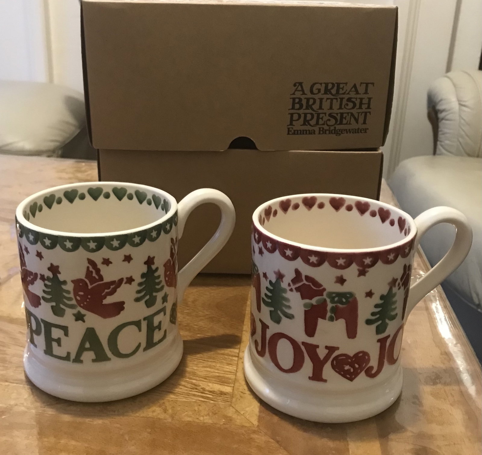 Emma Bridgewater Christmas Joy & Peace Half Pint Mugs, Set of 2, 280ml, Red/Multi - 2