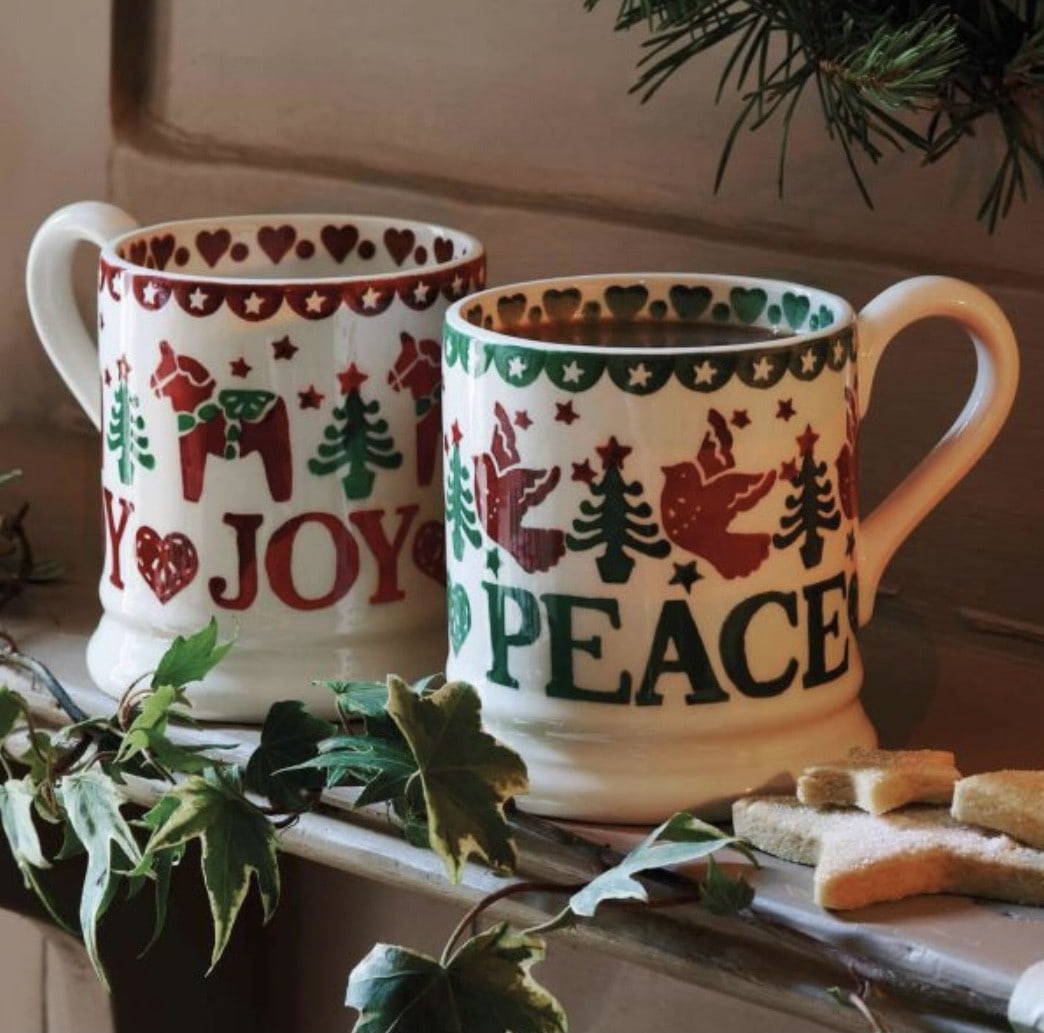 Emma Bridgewater Christmas Joy & Peace Half Pint Mugs, Set of 2, 280ml, Red/Multi - 5