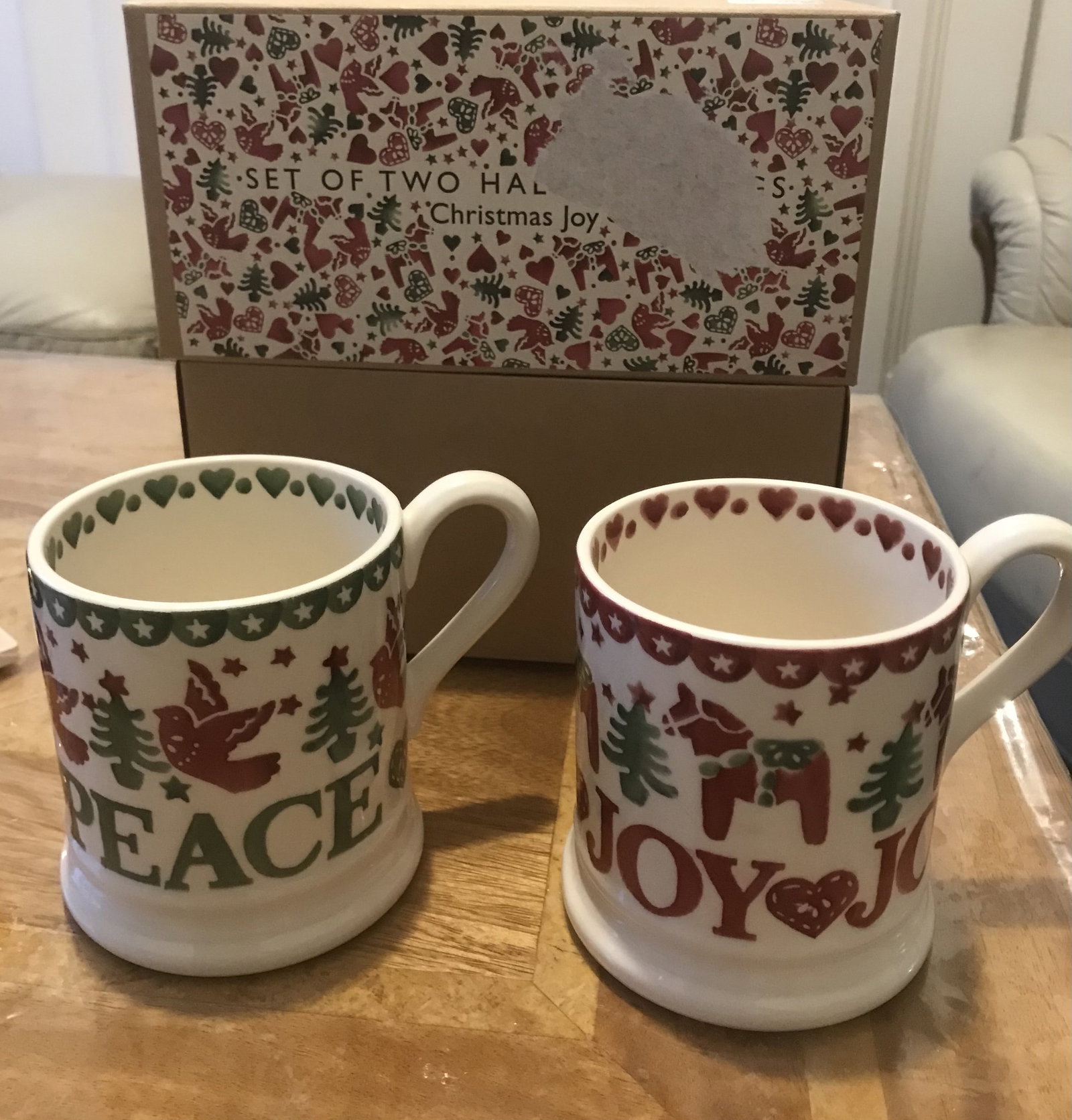 Emma Bridgewater Christmas Joy & Peace Half Pint Mugs, Set of 2, 280ml, Red/Multi - 6