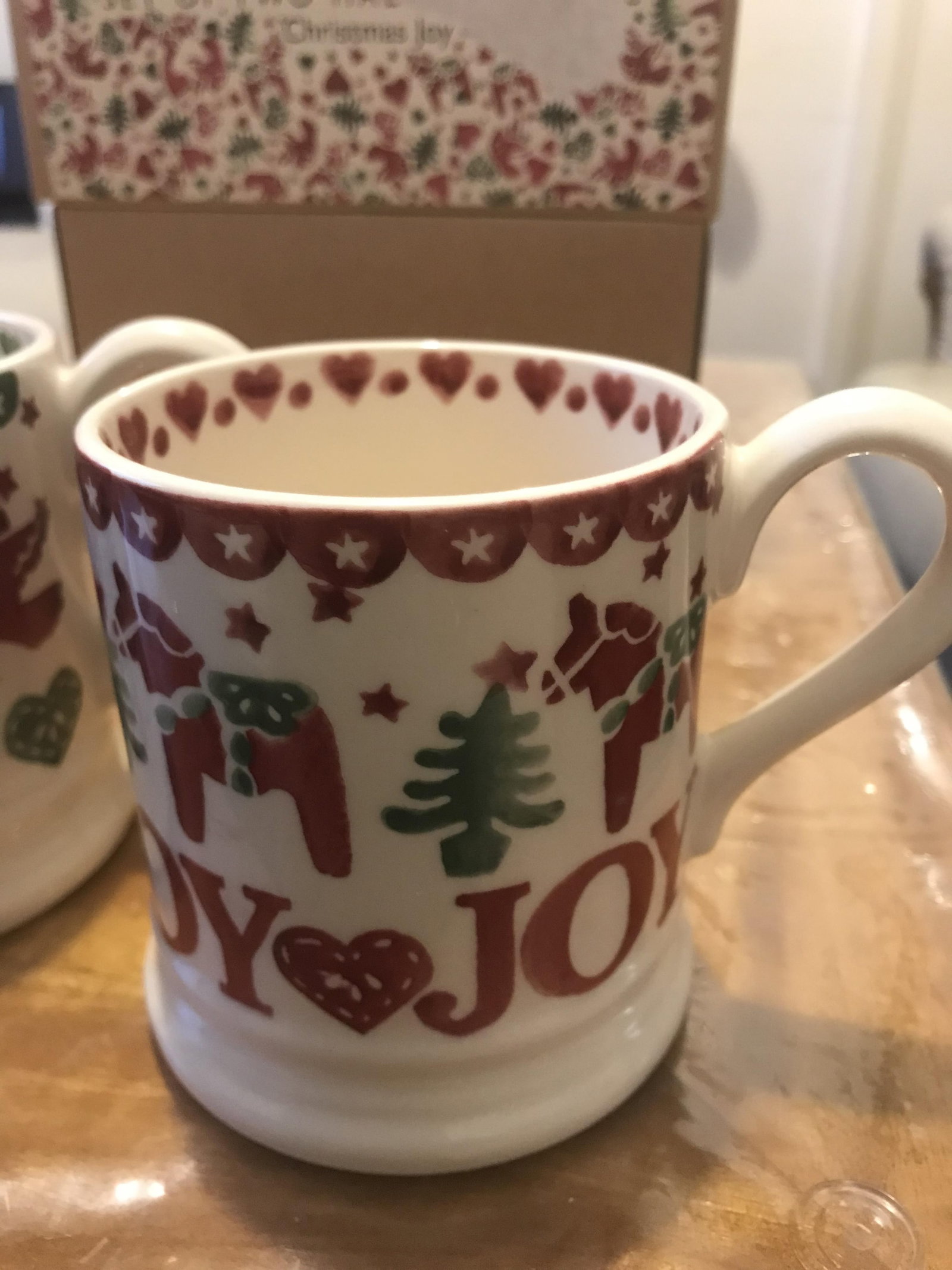 Emma Bridgewater Christmas Joy & Peace Half Pint Mugs, Set of 2, 280ml, Red/Multi - 7