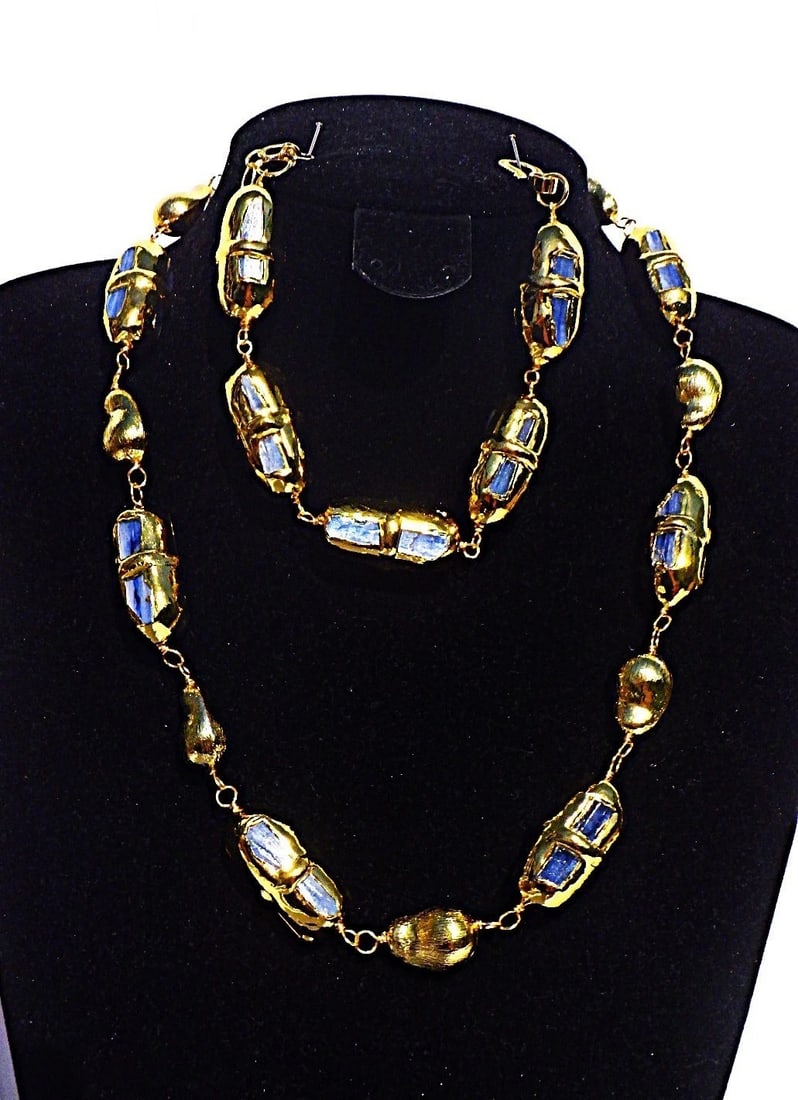 Large gilded natural Kyanite crystals jewellery set - 2