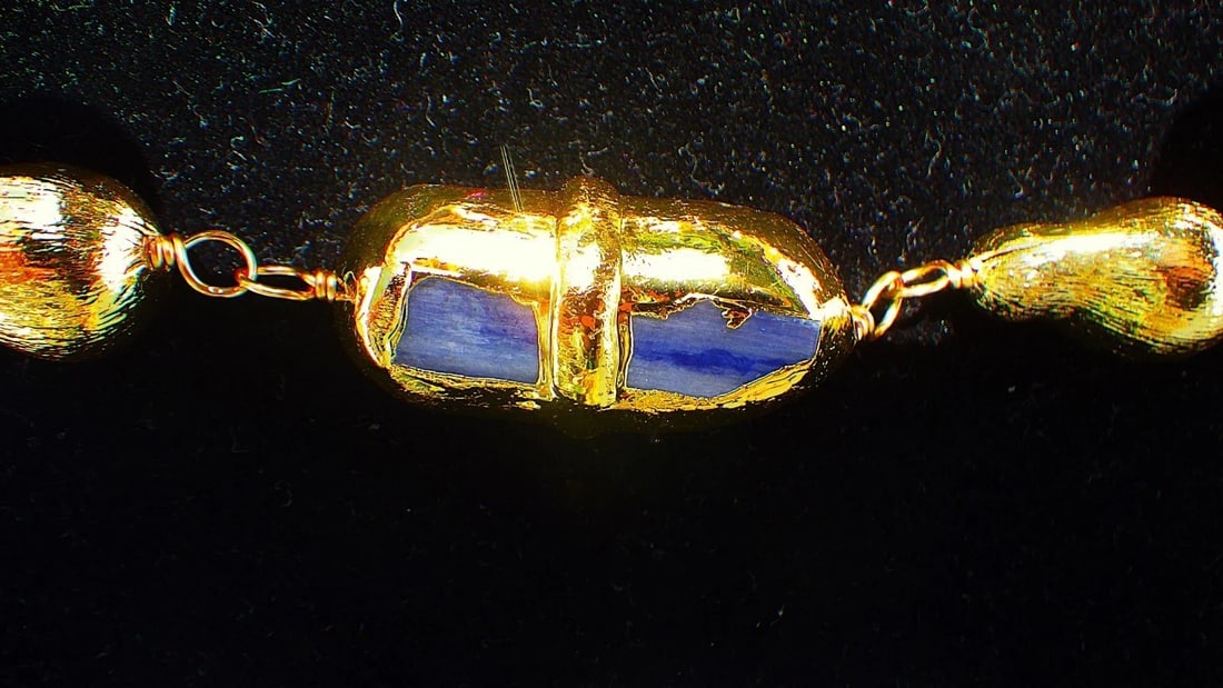 Large gilded natural Kyanite crystals jewellery set - 3