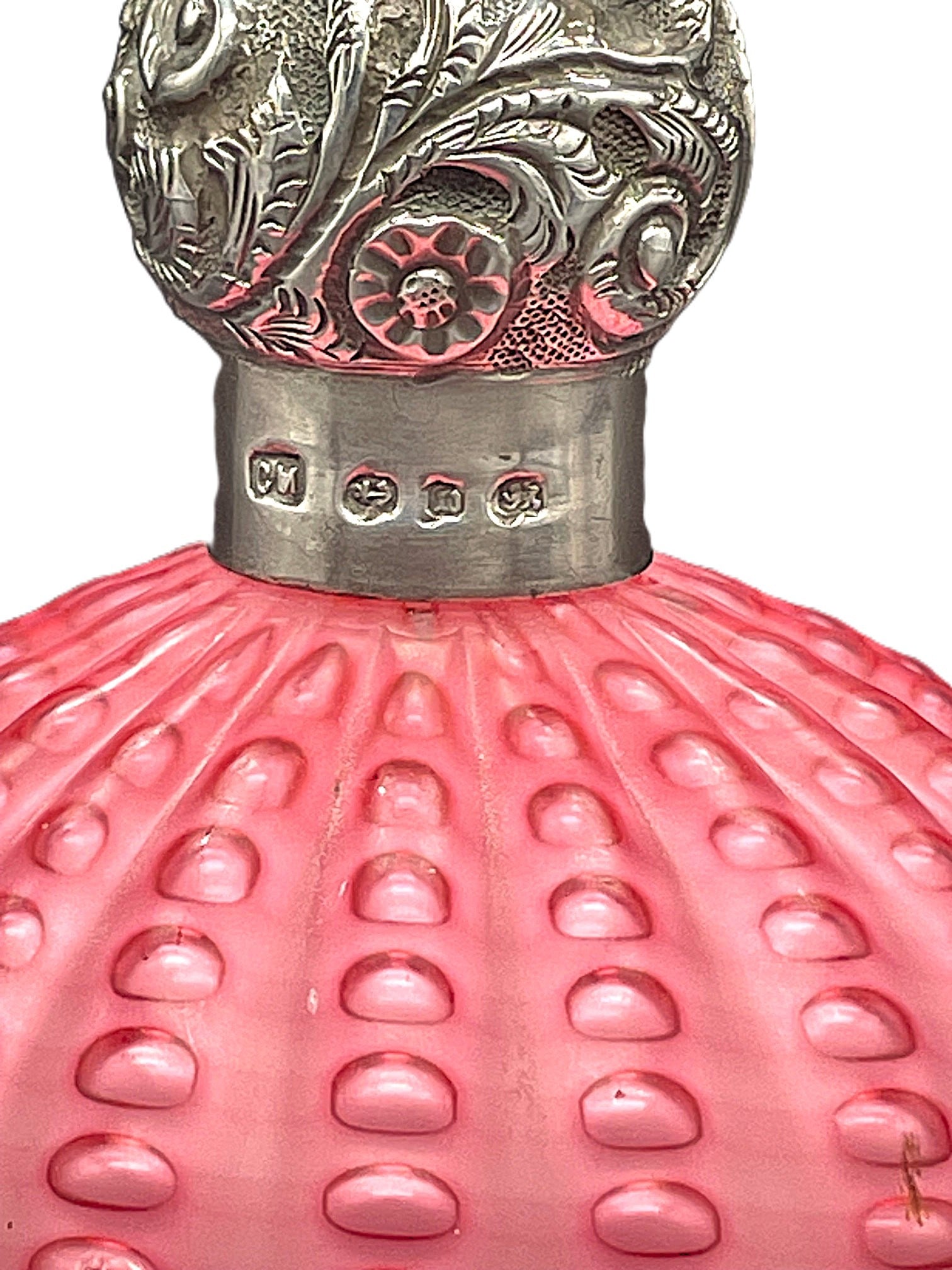 Stevens & Williams Jewel Ware Scent Bottle: Title: Stevens & Williams Jewel Ware Scent Bottle Description: Stevens & Williams jewel ware pink glass scent bottle of circular form, registration number 55693 on the base dates it to