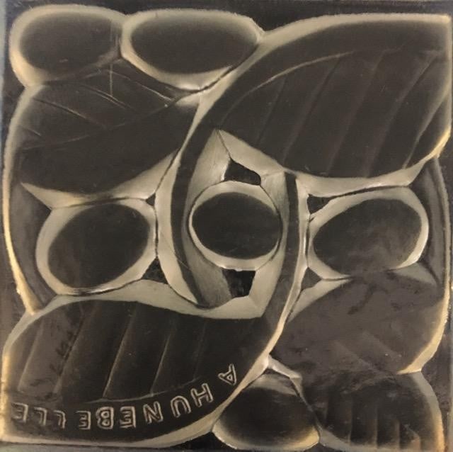 Andre Hunebelle (1896-1985) Art Deco, Opalescent Ashtray, Leaf and Berries, Signed, 1930 - 7