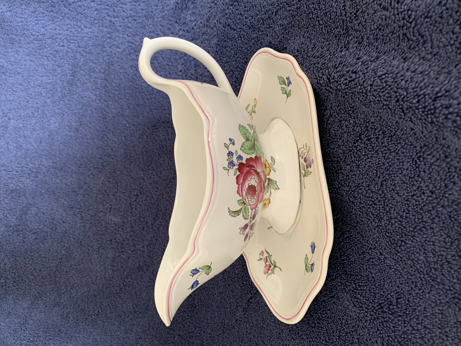 Antique Spode Gravy Boat c1920’s: Title: Antique Spode Gravy Boat c1920’s Description: Antique Spode Gravy Boat With Saucer, c1920’s, Marlborough Spray Design, 8” length, 3” width. Excellent