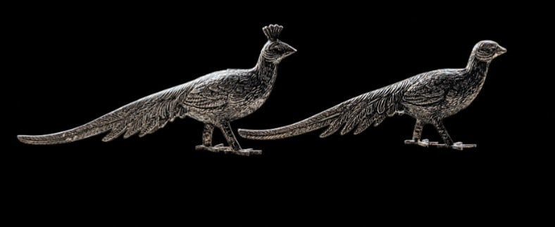 Pair of Ornate Silver Peacock Figurines - Vintage Style Bird Ornaments - 3