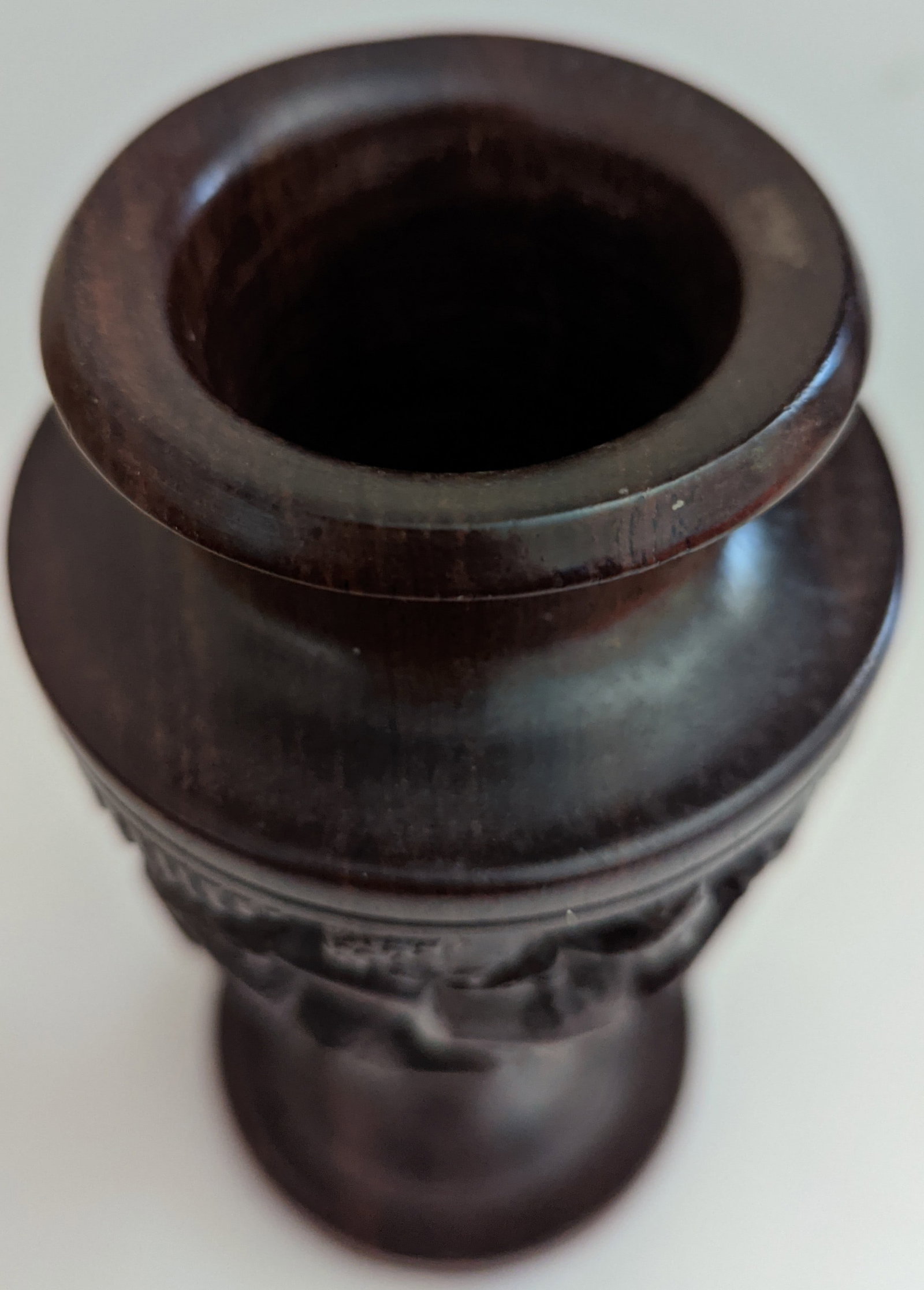 Antique Hand Carved Hardwood Urn Vase – Highly Detailed Figural Carving – Oriental / Tri - 5