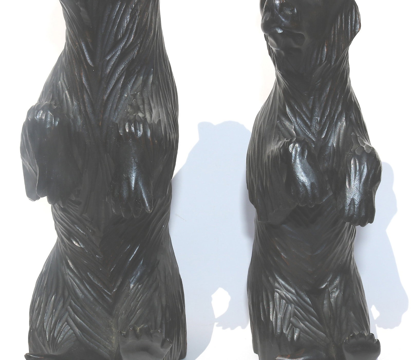 A large pair of good antique Treen Black Forest Begging Bears with glass eyes 19th - 13