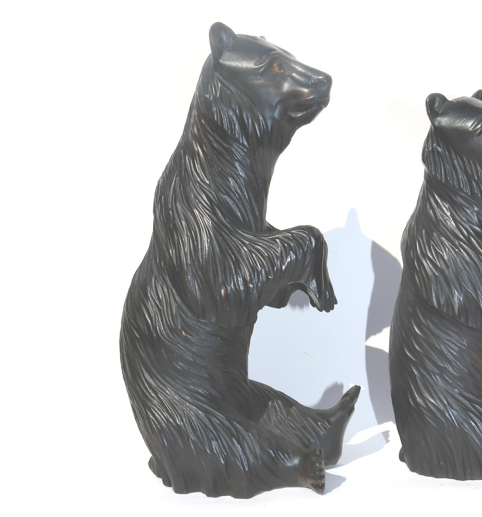 A large pair of good antique Treen Black Forest Begging Bears with glass eyes 19th - 5