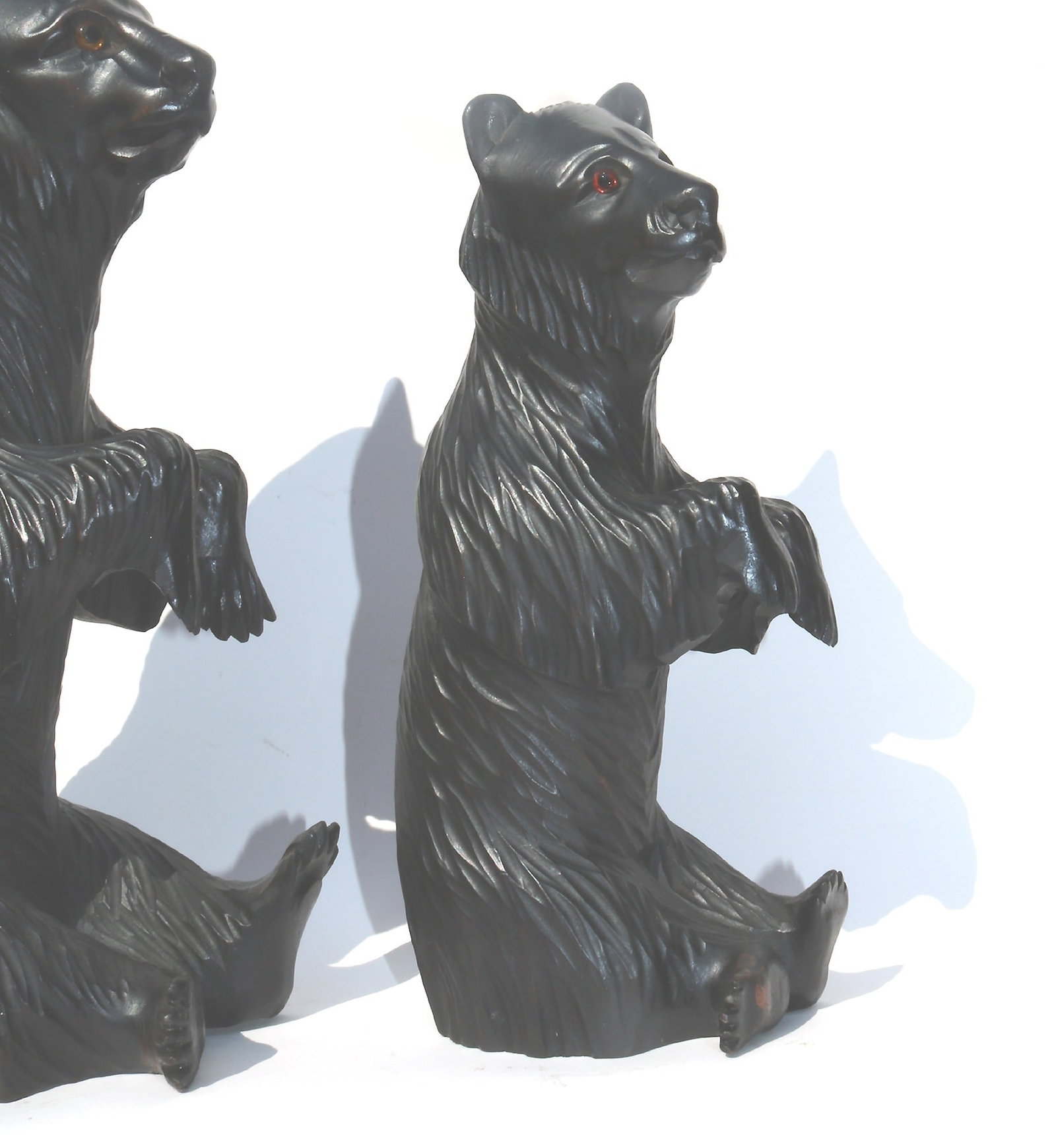 A large pair of good antique Treen Black Forest Begging Bears with glass eyes 19th - 6